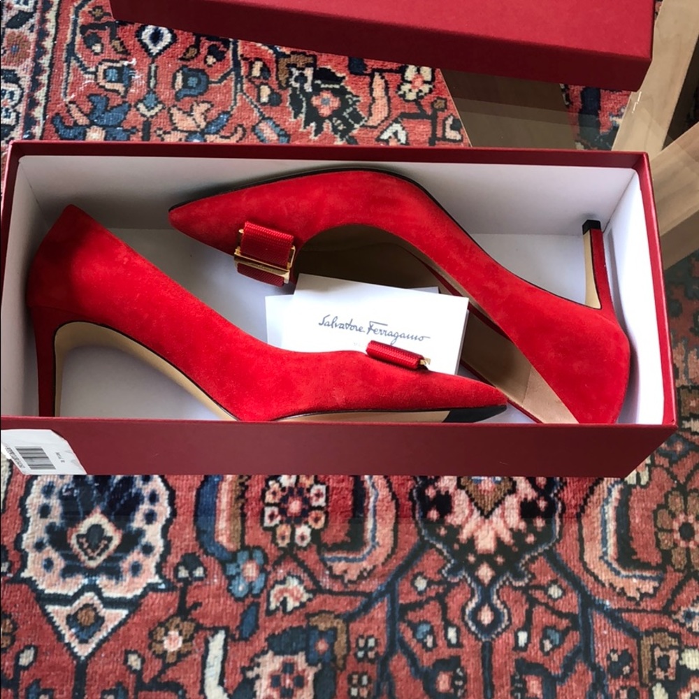 Salvatore Ferragamo Red Suede Heels